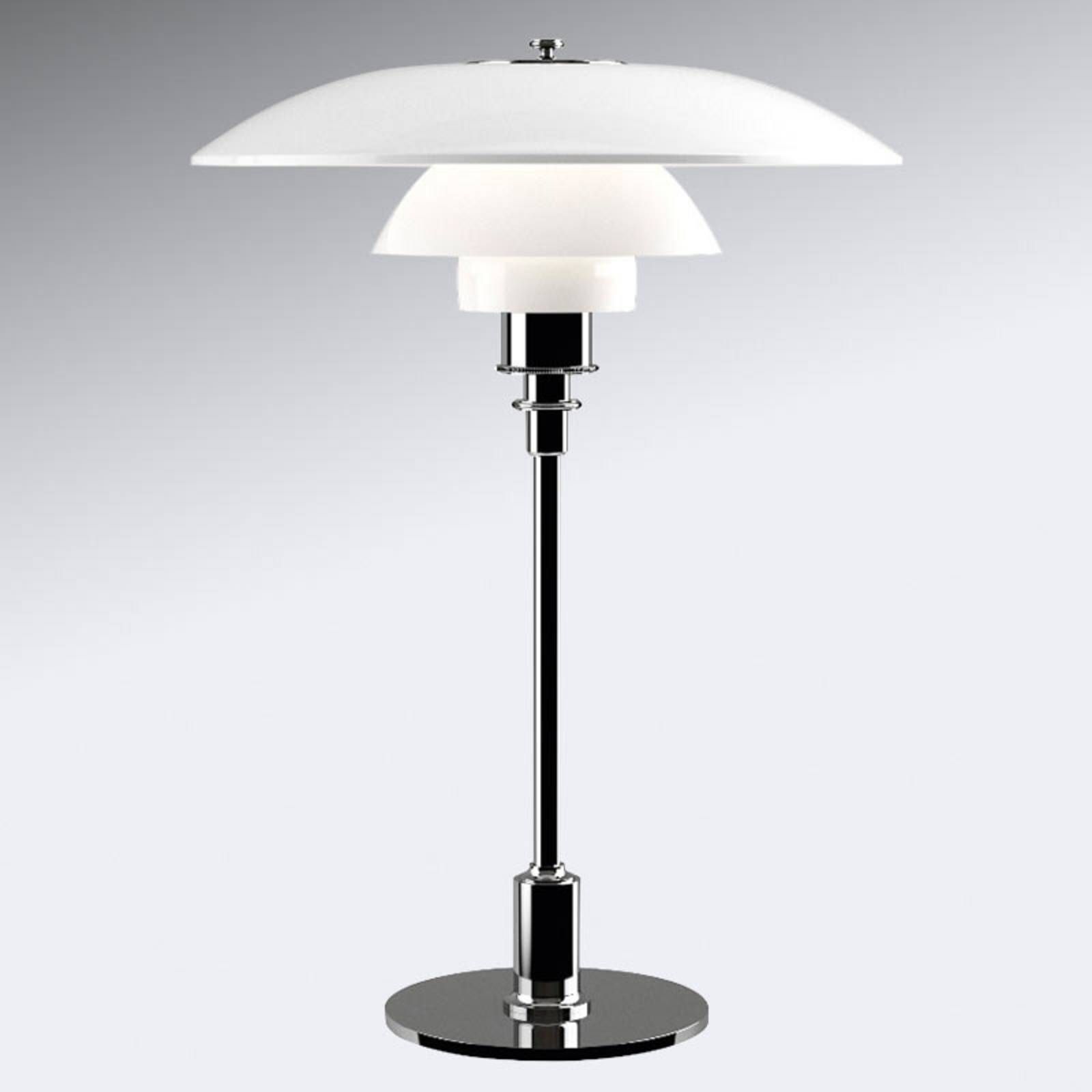 Louis Poulsen PH 3 1/2-2 1/2 stolná lampa, chróm, Obývacia izba / jedáleň, mosadz, sklo, E14, 60W, K: 46.5cm