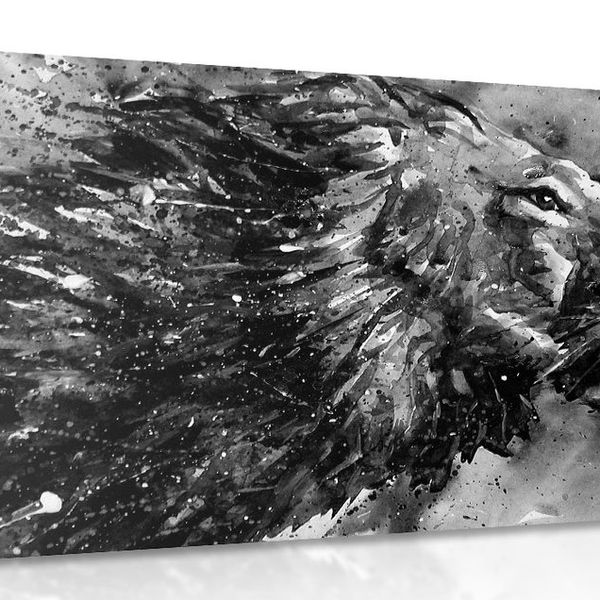 Obraz kráľ zvierat v čiernobielom akvareli - 90x60
