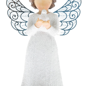 Dekoračná soška Anjel s vtáčikom 12 cm, biely