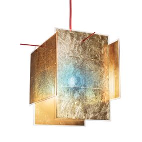Ingo Maurer 24 Karat Blau závesná lampa, 450 cm, Obývacia izba / jedáleň, kov, akryl, lístkové zlato, E27, 60W, P: 27 cm, L: 27 cm, K: 18cm