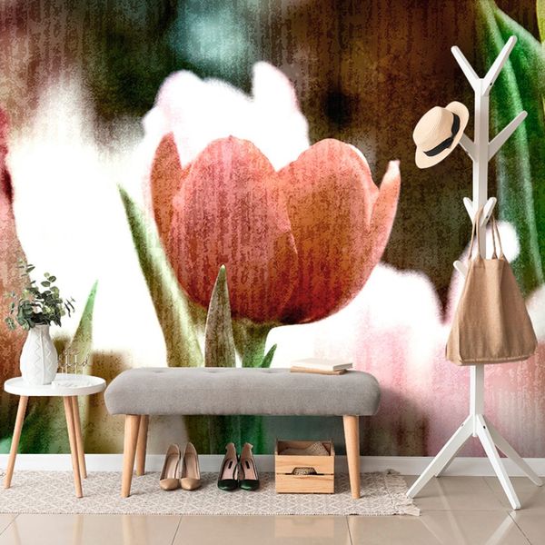 Samolepiaca tapeta lúka tulipánov v retro štýle - 300x200