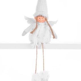 Postavička MagicHome Vianoce, Anjelik s krídlami, látkový, biely, 17,50x10x52 cm