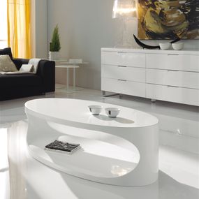 Estila Moderný lesklý konferenčný stolík Danea oválneho tvaru bielej farby 120cm