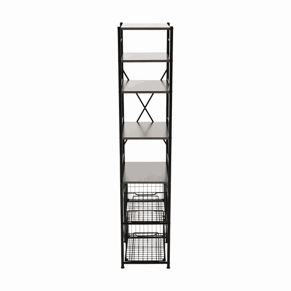 7-radový regál s košíkmi, čierna/prírodná, RATTO