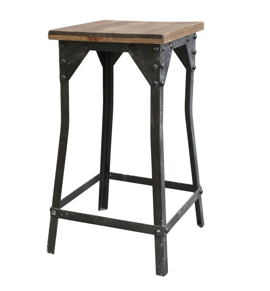 Kovová stolička s dreveným sedákom Old stool - 29*29*57 cm