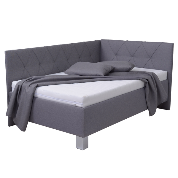 Sconto Rohová posteľ s matracom AFRODITE sivá, 90x200 cm