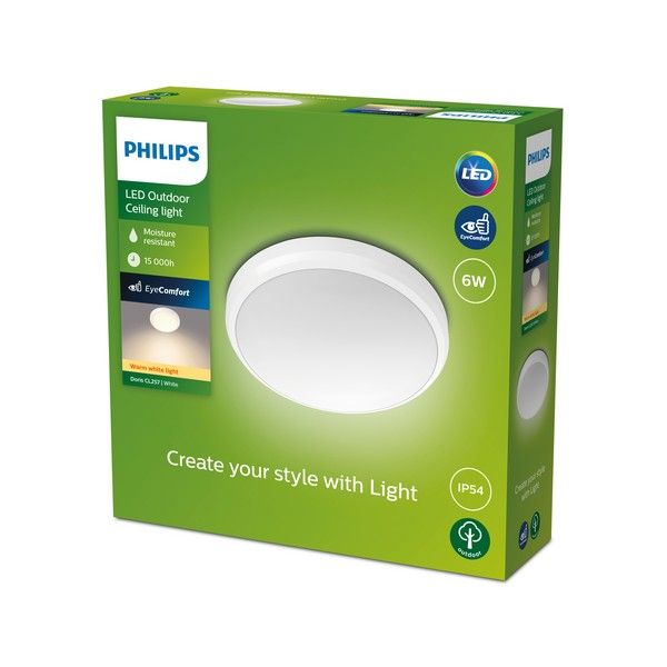 Philips 8719514417915 Doris vonkajšie stropné svietidlo LED 6W/600lm 2700K IP54 biela