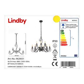 Lindby - Luster na reťazi CALEB 9xE14/40W/230V