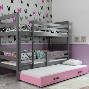 Poschodová posteľ s prístelkou - ERIK 3 - 190x80cm Grafitový - Ružový