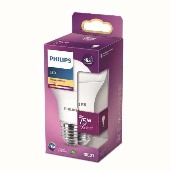 Philips 8718699769703 LED žiarovka 1x11W | E27 | 1055lm | 2700K - teplá biela, matná biela, EyeComfort