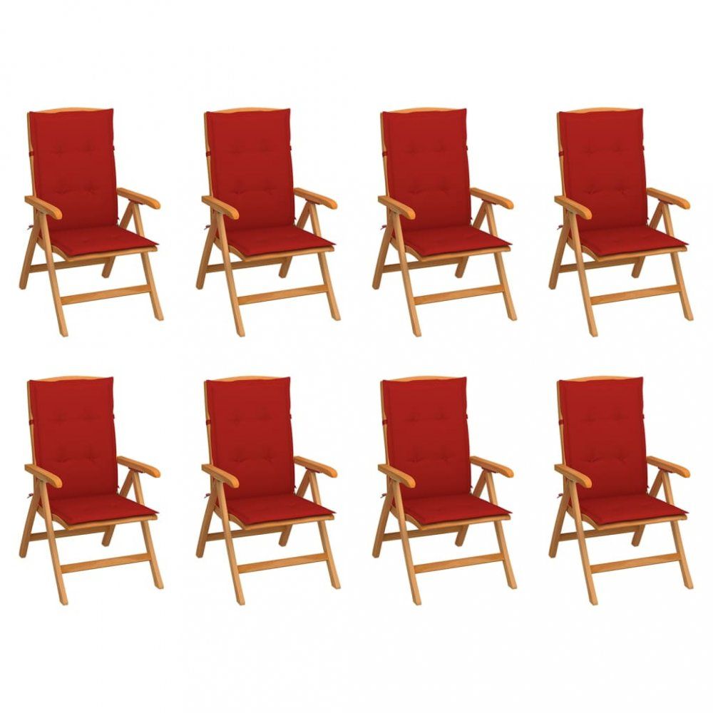Skladacia záhradná stolička s poduškami 8 ks teak / látka Dekorhome Červená