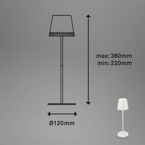 Briloner Stolová LED lampa Kiki s batériou 3 000 K, biela, Obývacia izba / jedáleň, kov, 2.6W, K: 38.5cm