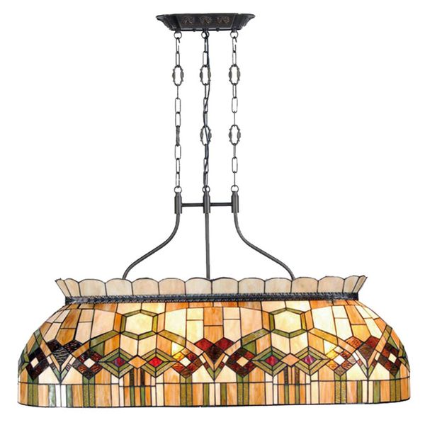 Clayre&Eef 115 cm dlhá závesná lampa Saavik – štýl Tiffany, Obývacia izba / jedáleň, kov, sklo, E27, 60W, P: 115 cm, L: 36 cm