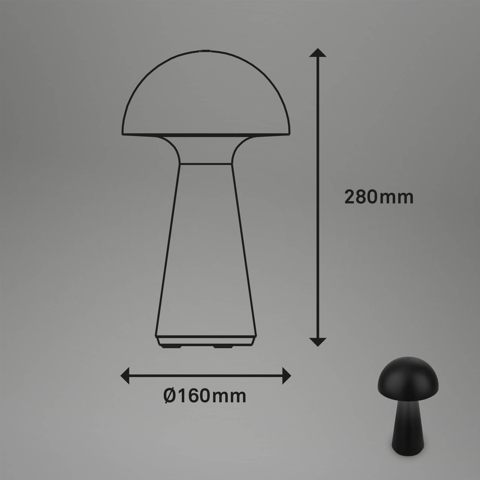Briloner LED lampa na batérie Fungo, nabíjateľná, čierna, plast, 2.6W, K: 28cm