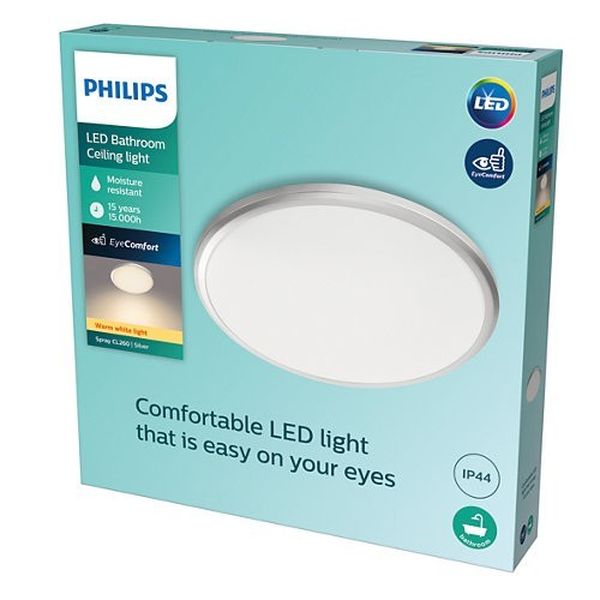 Philips Spray CL260 LED kúpeľňové stropné svietidlo 1x17W | 1500lm | 2700K | IP44 - ochrana EyeComfort, strieborná