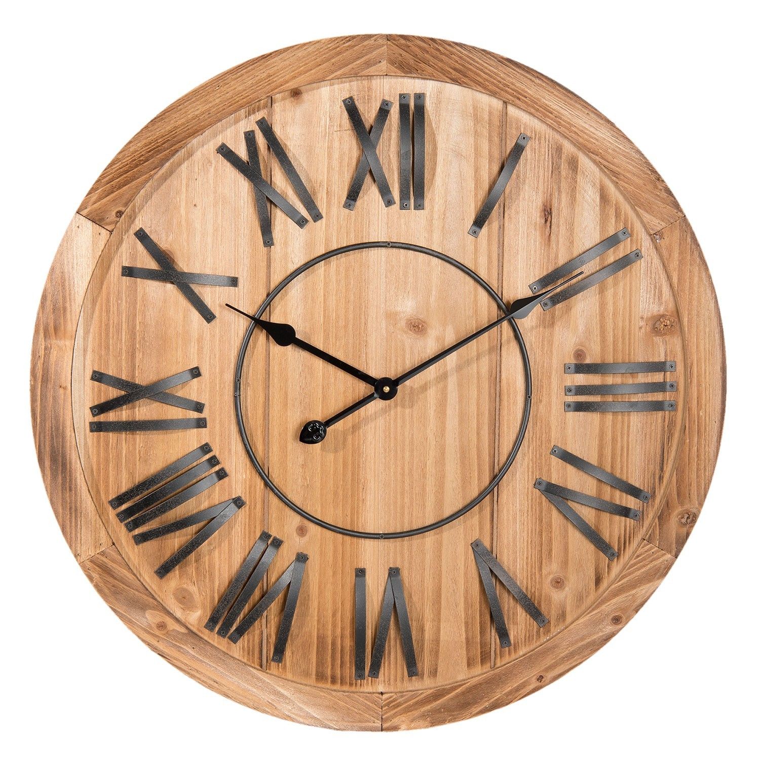 Drevené hodiny s kovovými číslicami - Ø 70*5 cm