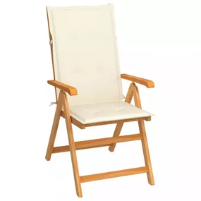 Skladacia záhradná stolička s poduškami teak / látka Dekorhome Krémová