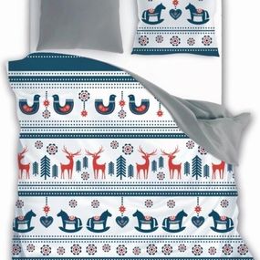DomTextilu Bavlnené postelné vianočné obliečky so vzorom sobov a hojdacích koníkov 34092-165537