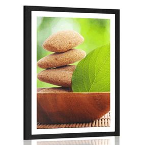 Plagát s paspartou Zen kamene a list v miske - 40x60 silver