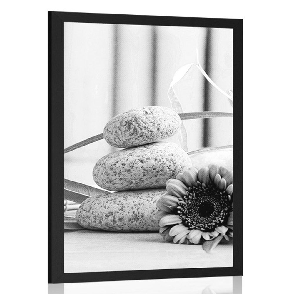 Plagát meditačné a wellness zátišie v čiernobielom prevedení - 60x90 black