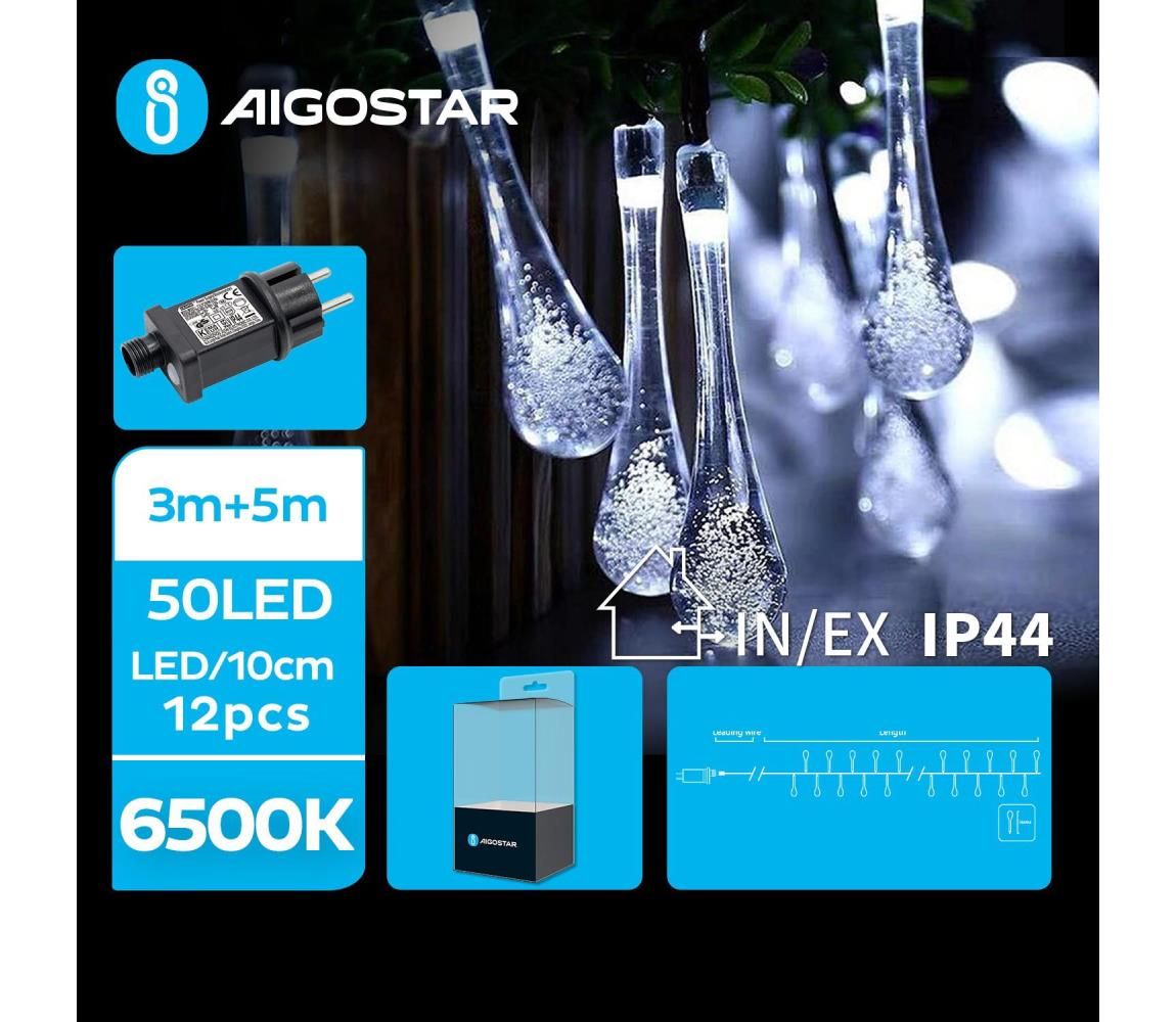 Aigostar - LED Vonkajšia dekoratívna reťaz 50xLED/8 funkcií 8m IP44 studená biela