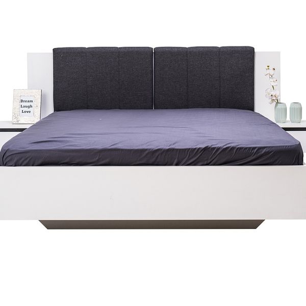 Manželská posteľ 160x200cm s nočnými stolíkmi stuart - biela/šedá/dub