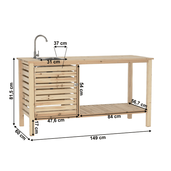 Záhradný pracovný stôl s umývadlom, prírodná, BORON