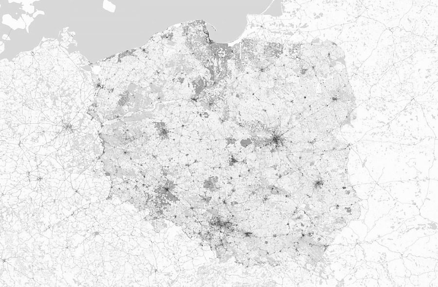 Polska - mapa czarno-biała - fototapeta FS3334