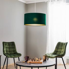 Euluna Závesná lampa Salina, zelená/zlatá, Ø 40 cm, Obývacia izba / jedáleň, velúr, plast, E27, 60W, K: 20cm