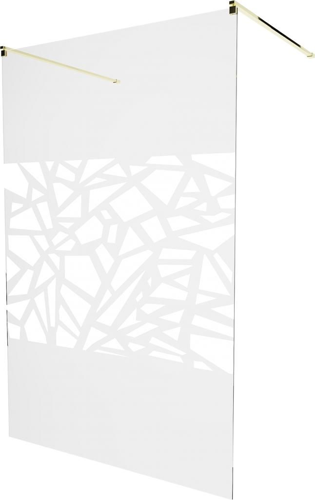 MEXEN/S - KIOTO samostatne stojaca sprchová zástena 100 x 200 cm, transparent/biela vzor 8 mm, zlatá 800-100-002-50-85