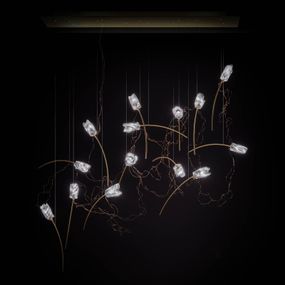 Slamp Tulip 14 závesné LED prizma/mosadz hranaté, Obývacia izba / jedáleň, Lentiflex®, brúsená matná mosadz, G4, 5W, P: 110 cm, L: 25 cm