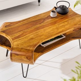 Estila Industriálny konferenčný stolík Spin z masívneho palisandrového dreva hnedej farby a čiernych kovových nožičkách 100cm