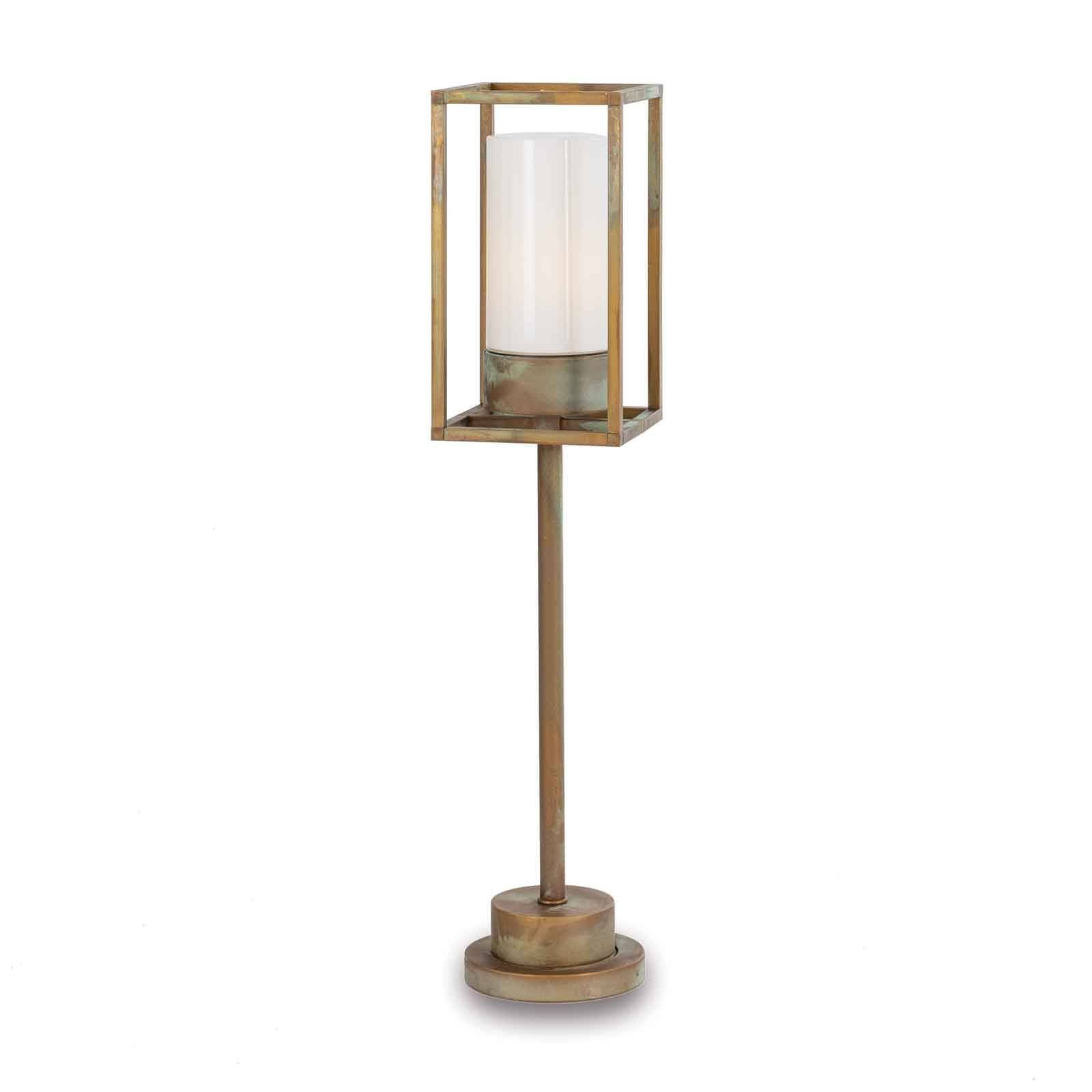 Moretti Luce Chodníkové svietidlo Cubic³ 3370 mosadz/opál, mosadz, sklo, E27, 52W, P: 15 cm, L: 15 cm, K: 70cm