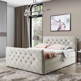 Expedo Čalúnená posteľ boxspring MATRAGI + topper, 140x200, béžová