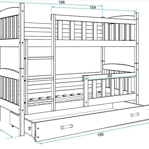 Poschodová posteľ KUBO - 190x80cm - Biela - Biela