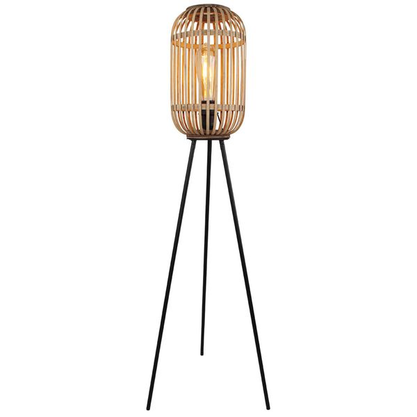 Freelight Stojaca lampa Malacca s dreveným tienidlom, Obývacia izba / jedáleň, drevo, E27, 40W, K: 128cm