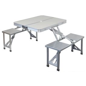 Skladací kempingový stôl so stoličkami biela/chróm