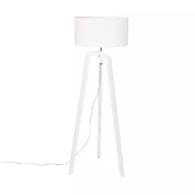 Stojací lampa statív biele drevo s bielym tienidlom 50 cm - Puros