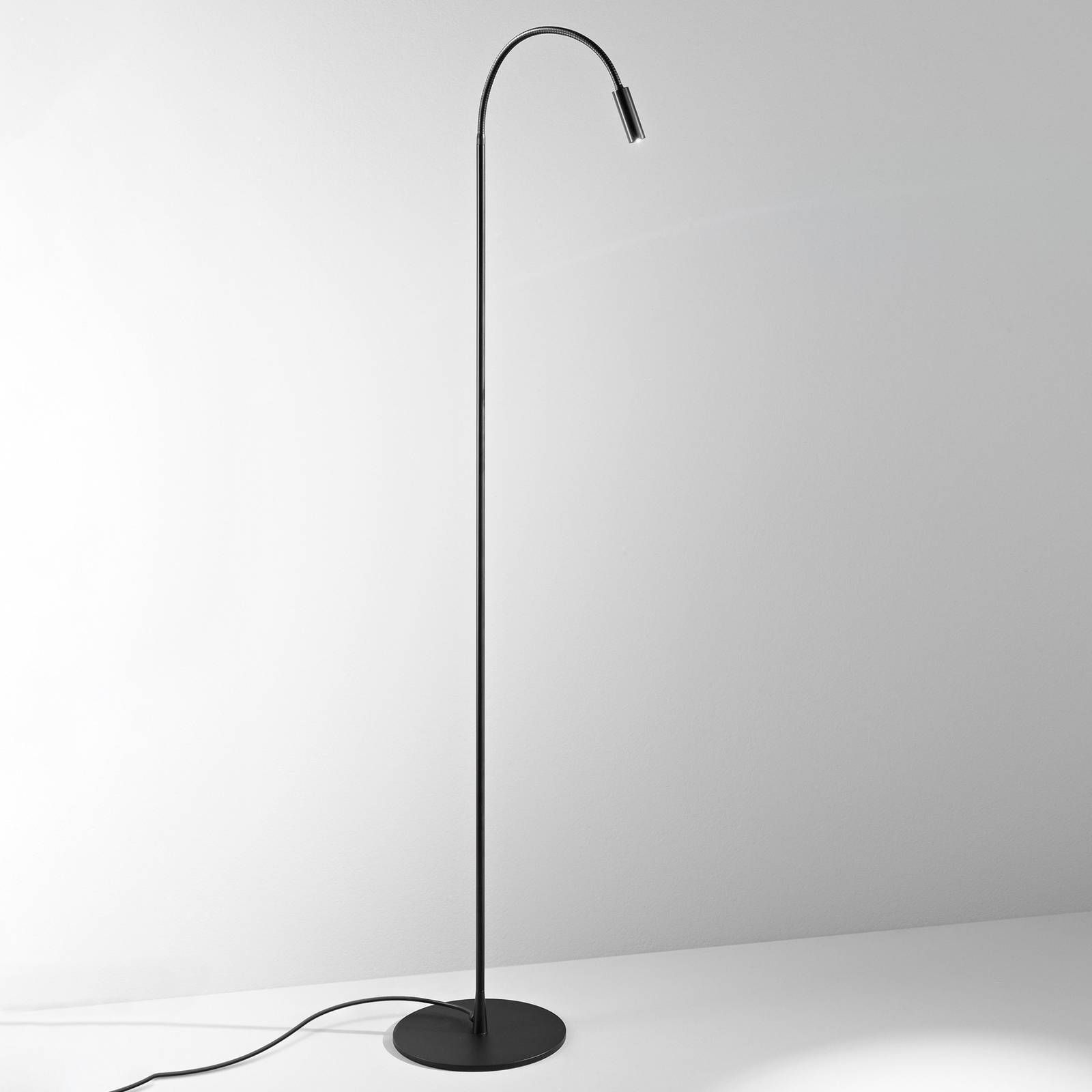 Egger Licht Zooom stojaca LED lampa, flexibilné, čierna, Obývacia izba / jedáleň, hliník, mosadz, 2W, K: 140cm