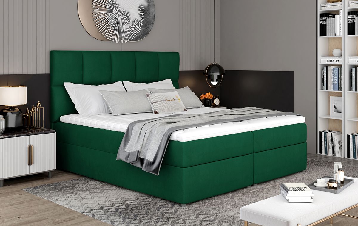 Čalúnená manželská posteľ s úložným priestorom Grosio 165 - tmavozelená