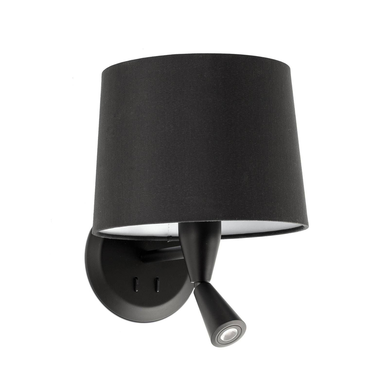 FARO BARCELONA Nástenné svetlo Conga LED lampa na čítanie, čierna, Obývacia izba / jedáleň, oceľ, textil, E27, K: 29cm