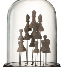 Dekoračné podnos so skleneným poklopom Šach - Ø 23 * 30 cm
