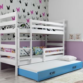 Poschodová posteľ s prístelkou ERIK 3 - 200x90cm Biely - Modrý