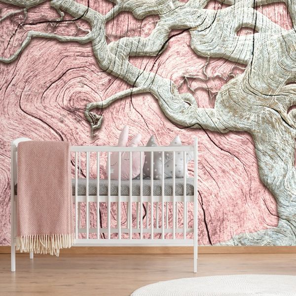 Samolepiaca tapeta abstraktný strom na dreve s ružovým kontrastom - 150x100
