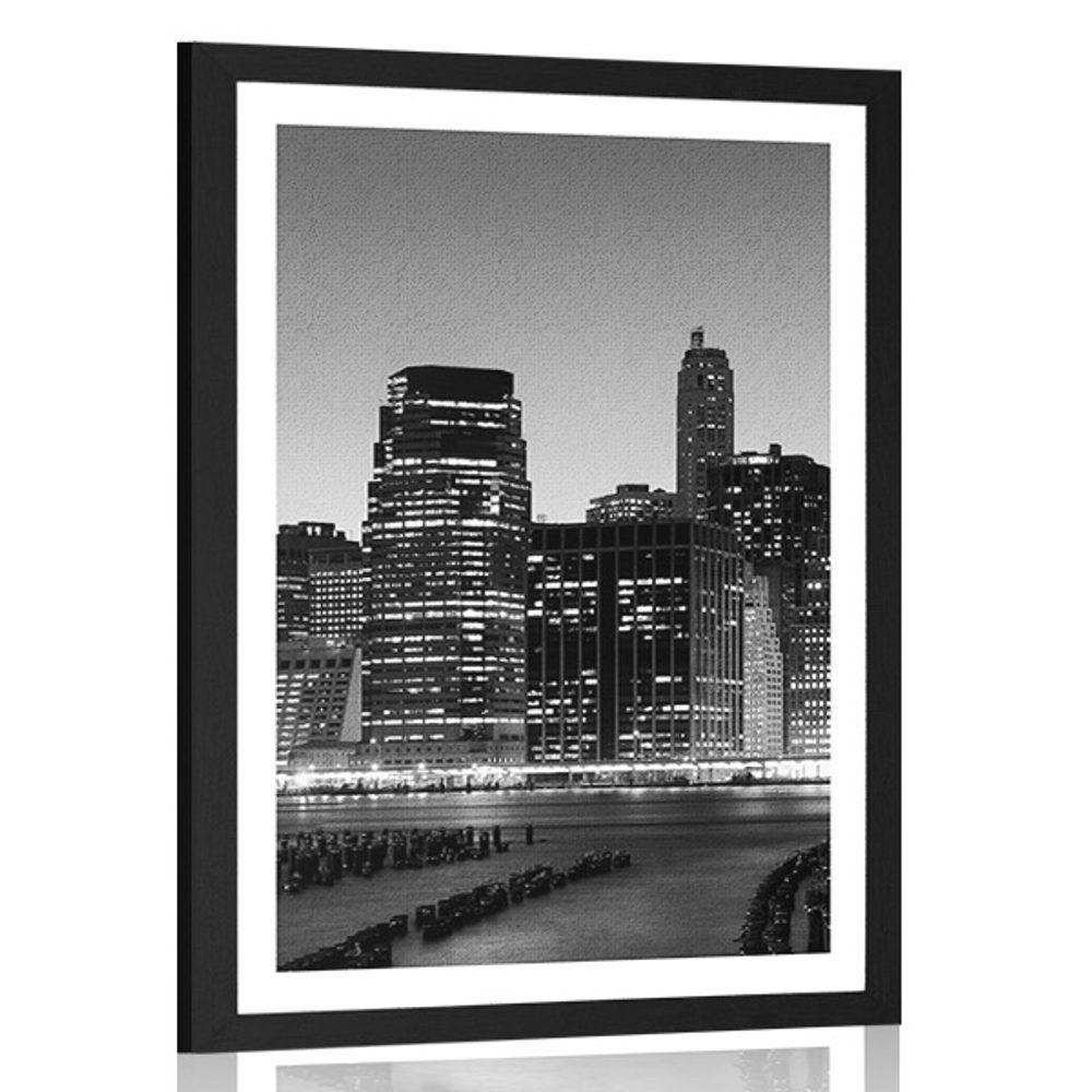 Plagát s paspartou nočný New York v čiernobielom prevedení - 40x60 black