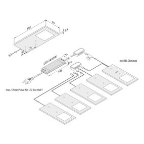 Hera Podhľadové LED svietidlo Eco-Pad F 5x 3000K čierna, Kuchyňa, hliník, plast, 3W, Energialuokka: F, P: 18 cm, L: 6.5 cm, K: 0.55cm