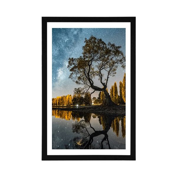 Plagát s paspartou strom pod hviezdnou oblohou - 20x30 silver