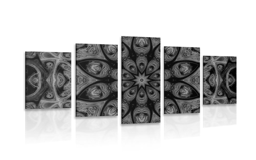 5-dielny obraz hypnotická Mandala v čiernobielom prevedení