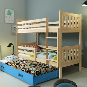 Poschodová posteľ s prístelkou CARINO 3 - 190x80cm - Borovica - Modrá