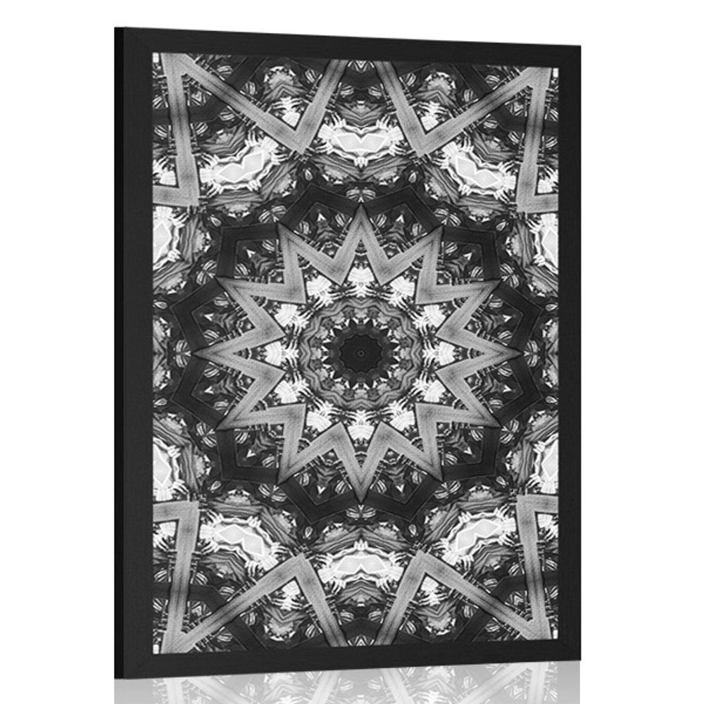 Plagát Mandala so zaujímavými prvkami v pozadí v čiernobielom prevedení - 60x90 black